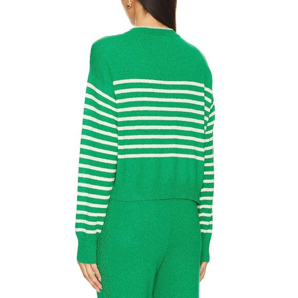 Monrow Green Striped Boucle Knit Sweater Medium Lightweight NWT - Picture 2 of 6